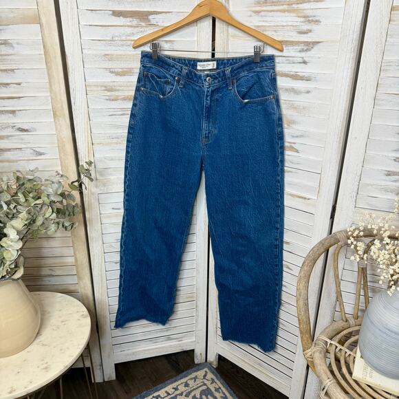 ABERCROMBIE Women's 31 12R Curve Love The 90s Relaxed High Rise Denim Jean Raw - Picture 4 of 11